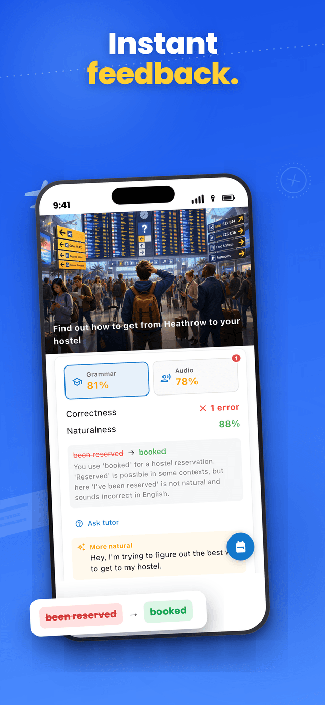 Nativia grammar feedback for English speaking practice